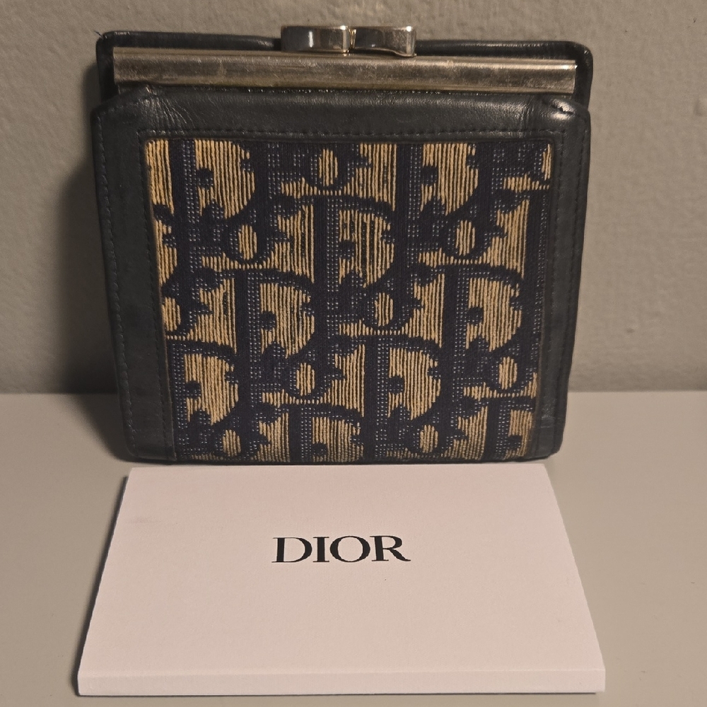 Dior Kisslock Trotter Wallet Blue and Cream